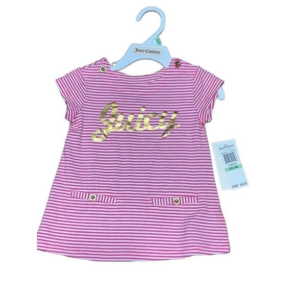 Juicy Couture Short Sleeve pink Striped Dress NWT Size 18 Months - Picture 1 of 4